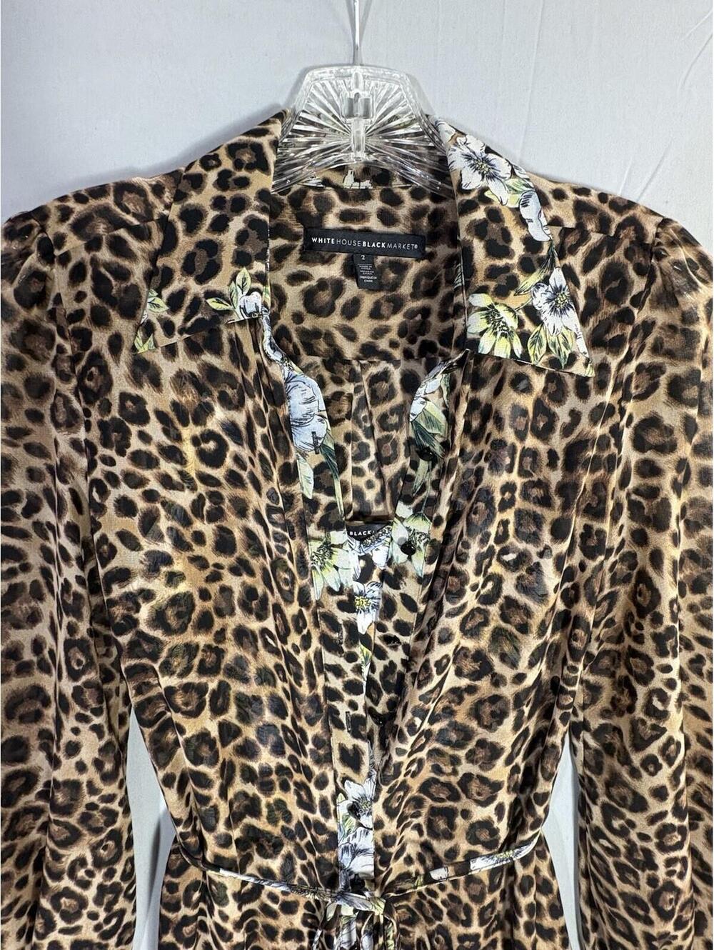 WHBM Leopard Floral Belted Maxi Shirt Dress & Slip Dress Set Sz 2 Mob Wife/Glam - Picture 3 of 9